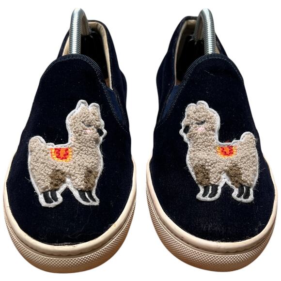SOLUDOS Women 7 Navy Velvet Llama Alpaca Sneaker Slip On Shoes Flats READ - Picture 9 of 14